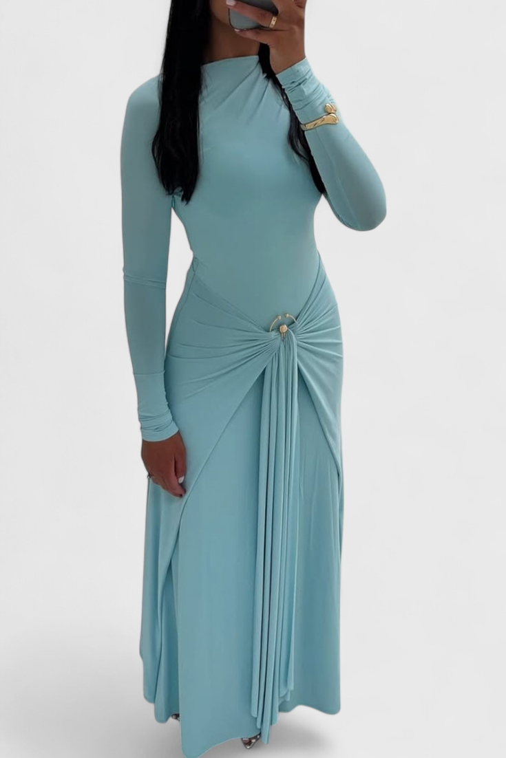 fahi Vestido Ajustado Plisado con Detalles Metálicos