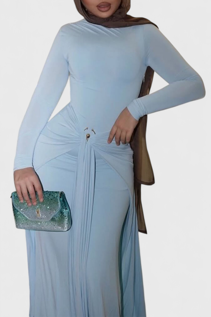 fahi Vestido Ajustado Plisado con Detalles Metálicos