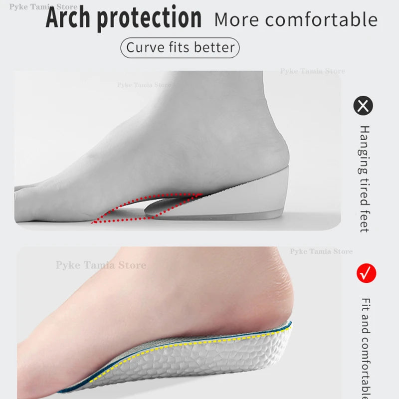 Plantillas para aumento de altura, zapatos para hombres y mujeres, plantillas ortopédicas con soporte para arco de pies planos, zapatillas de deporte, almohadillas suaves de espuma viscoelástica para levantar el talón