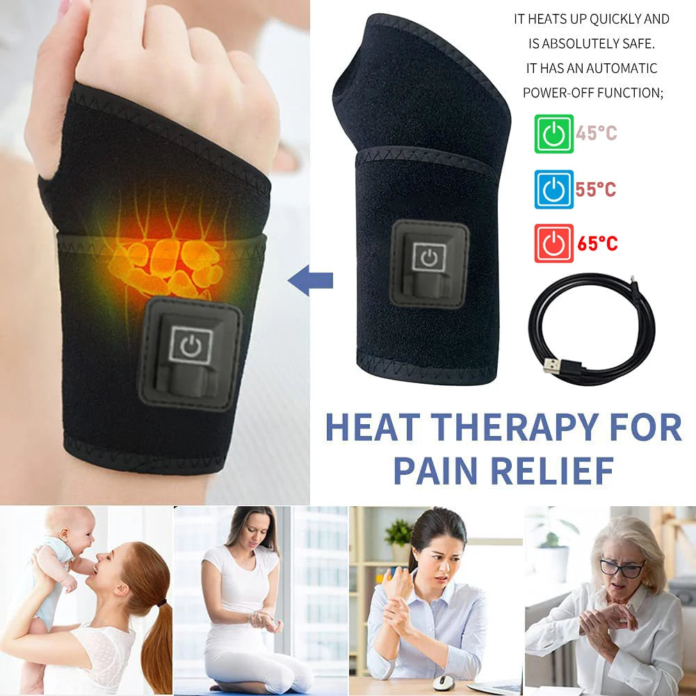 Almohadilla vibratoria calefactora para muñeca, masajeador de muñeca calentado de 3 niveles de calor, terapia caliente para alivio del túnel carpiano, tendinitis, almohadilla de soporte para muñeca