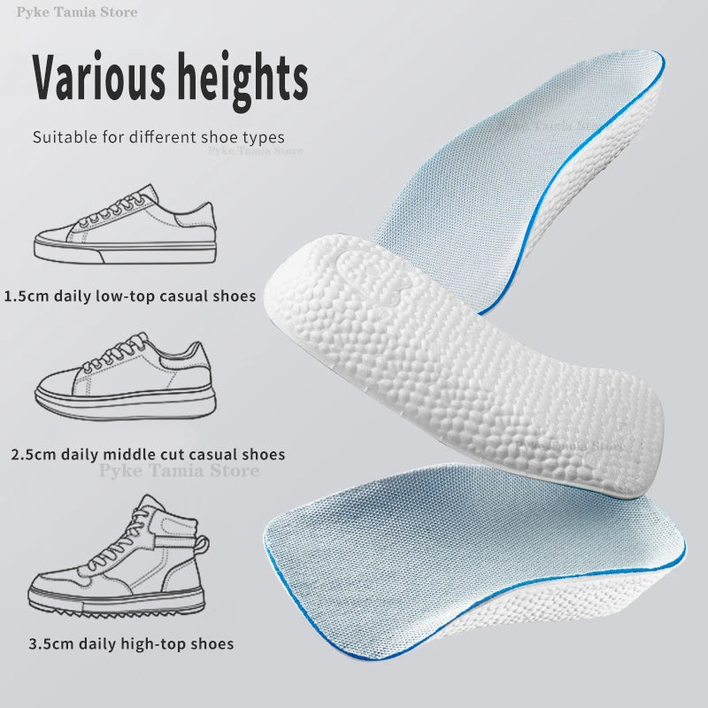 Plantillas para aumento de altura, zapatos para hombres y mujeres, plantillas ortopédicas con soporte para arco de pies planos, zapatillas de deporte, almohadillas suaves de espuma viscoelástica para levantar el talón