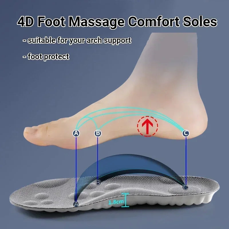 Plantillas para zapatos de masaje 4D, plantilla deportiva de látex súper suave para pies, cesta para correr, suela de zapato, soporte para arco, inserciones ortopédicas Unisex