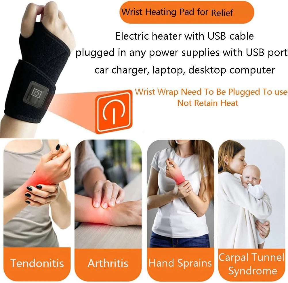 Almohadilla vibratoria calefactora para muñeca, masajeador de muñeca calentado de 3 niveles de calor, terapia caliente para alivio del túnel carpiano, tendinitis, almohadilla de soporte para muñeca