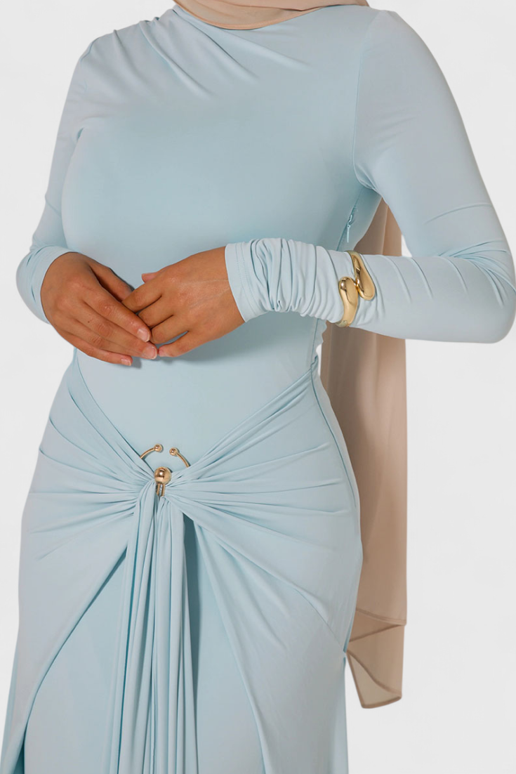 fahi Vestido Ajustado Plisado con Detalles Metálicos