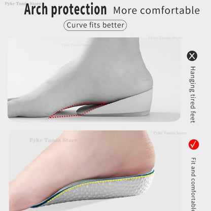 Plantillas para aumento de altura, zapatos para hombres y mujeres, plantillas ortopédicas con soporte para arco de pies planos, zapatillas de deporte, almohadillas suaves de espuma viscoelástica para levantar el talón