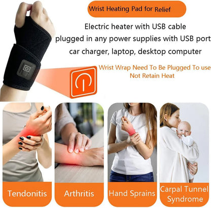 Almohadilla vibratoria calefactora para muñeca, masajeador de muñeca calentado de 3 niveles de calor, terapia caliente para alivio del túnel carpiano, tendinitis, almohadilla de soporte para muñeca